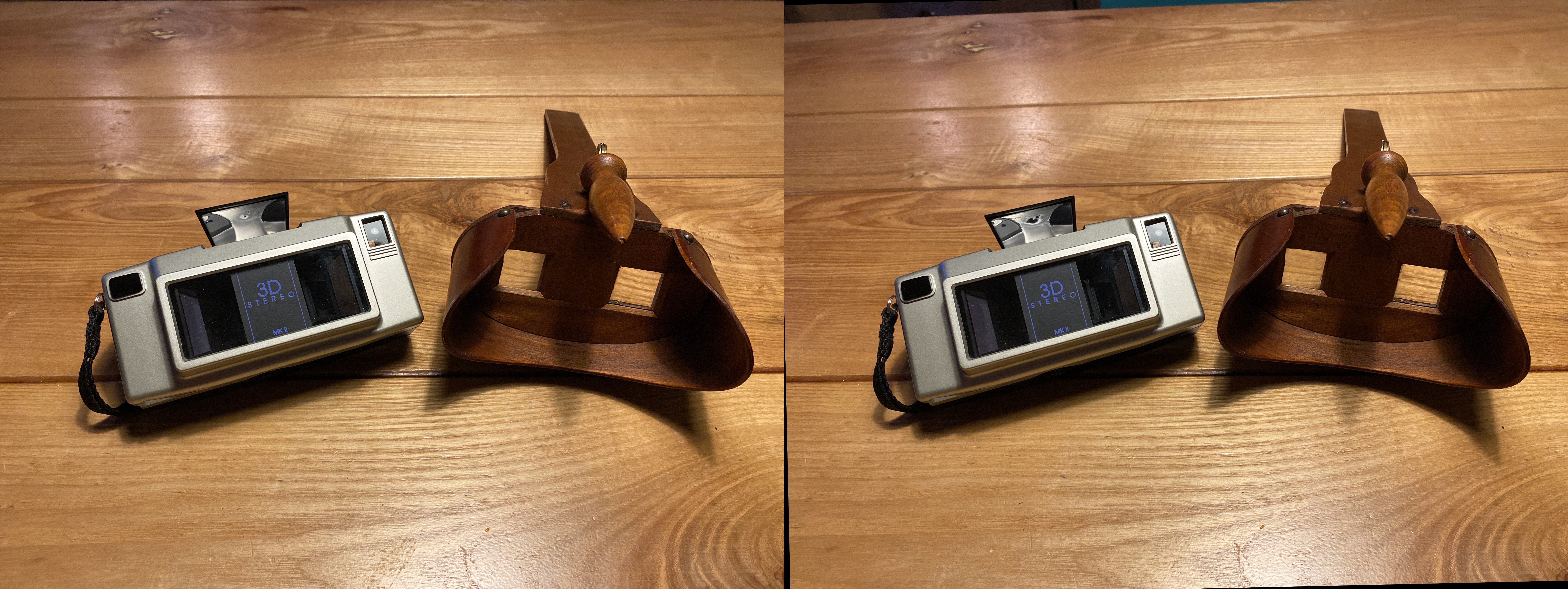 The Loreo camera that has the allure of a DeLorean. Next to it, the more than a century old viewer, that sparked this current fascination.